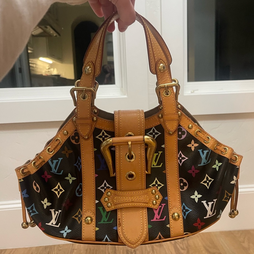 Louis Vuitton black multicolor monogram canvas theda gm bag (authentic)